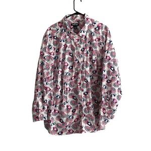 Lands End All Over Umbrella Print Shirt 2X Cotton Button Front Spring Summer